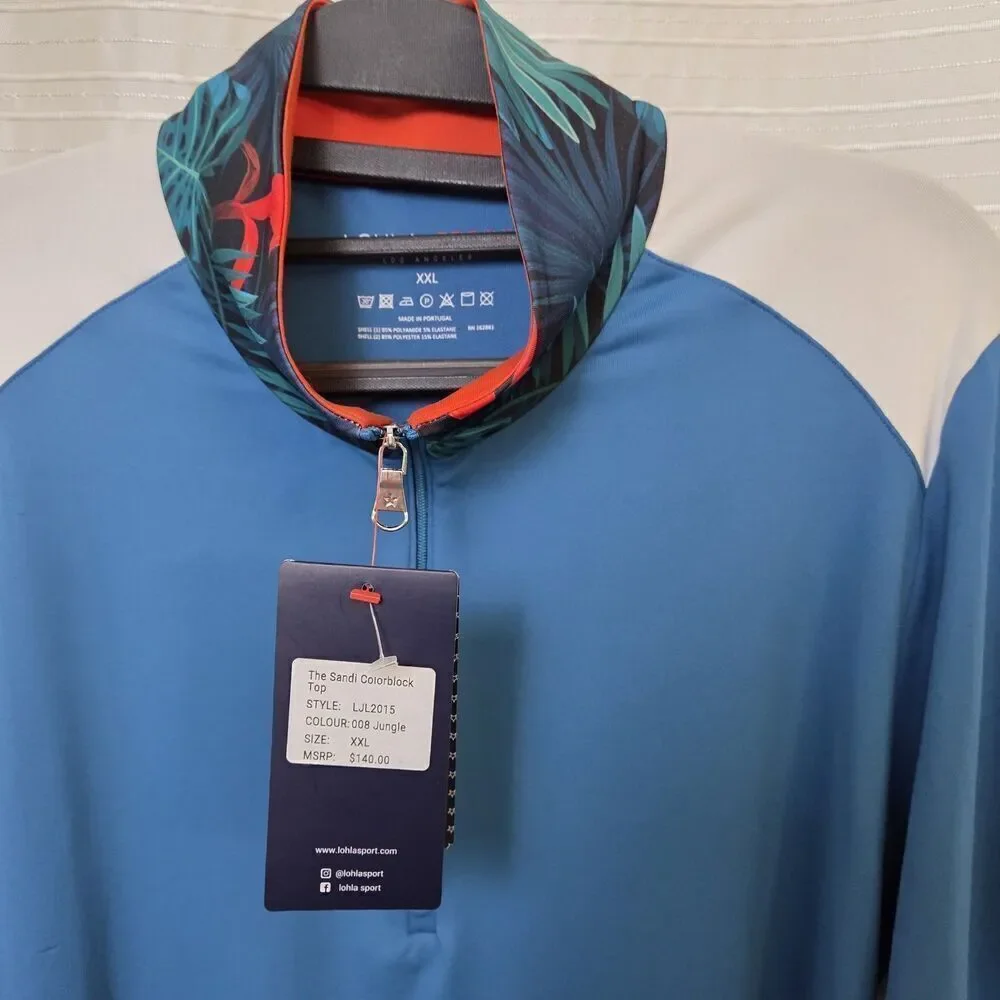 NWT Lohla Sport Sandi Womens Golf Top Colorblock Jungle Tag XXL - Fits Like L/XL
